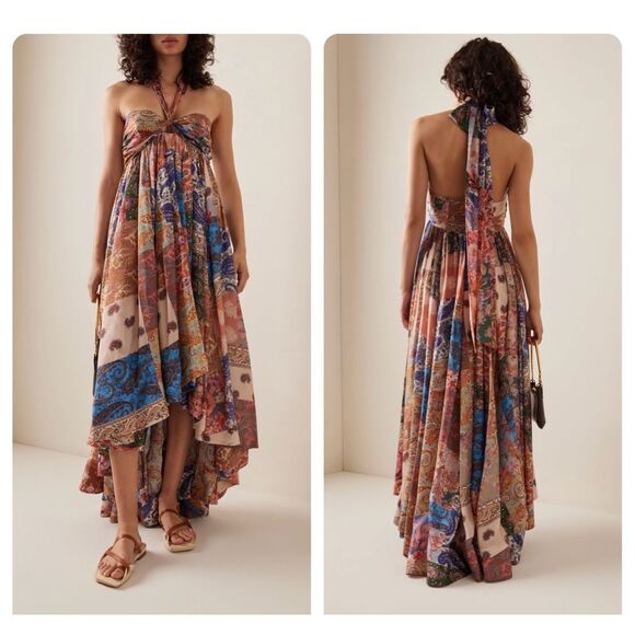 NWT Zimmermann Devi printed silk halter dress Size 0P (US 2P) $1450